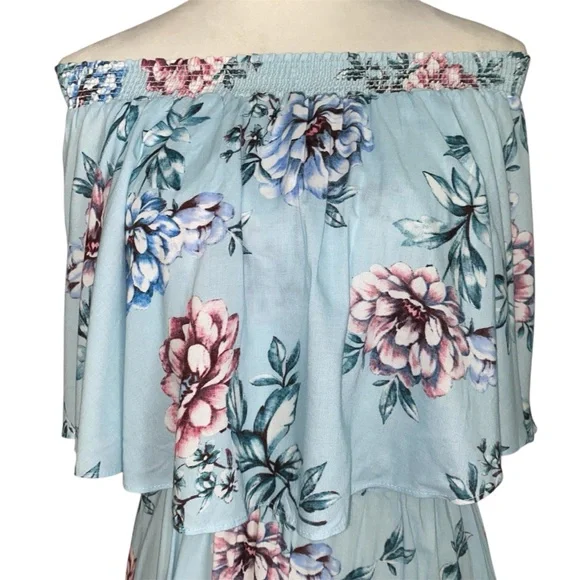 Show Me Your Mumu NWT Casita Mini Dress Wildflower Breeze Off Shoulder M Blue - Picture 5 of 14